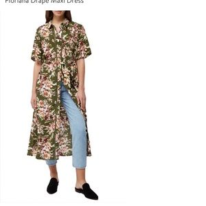 French Connection Floriana drape maxi dress green floral size 10 large